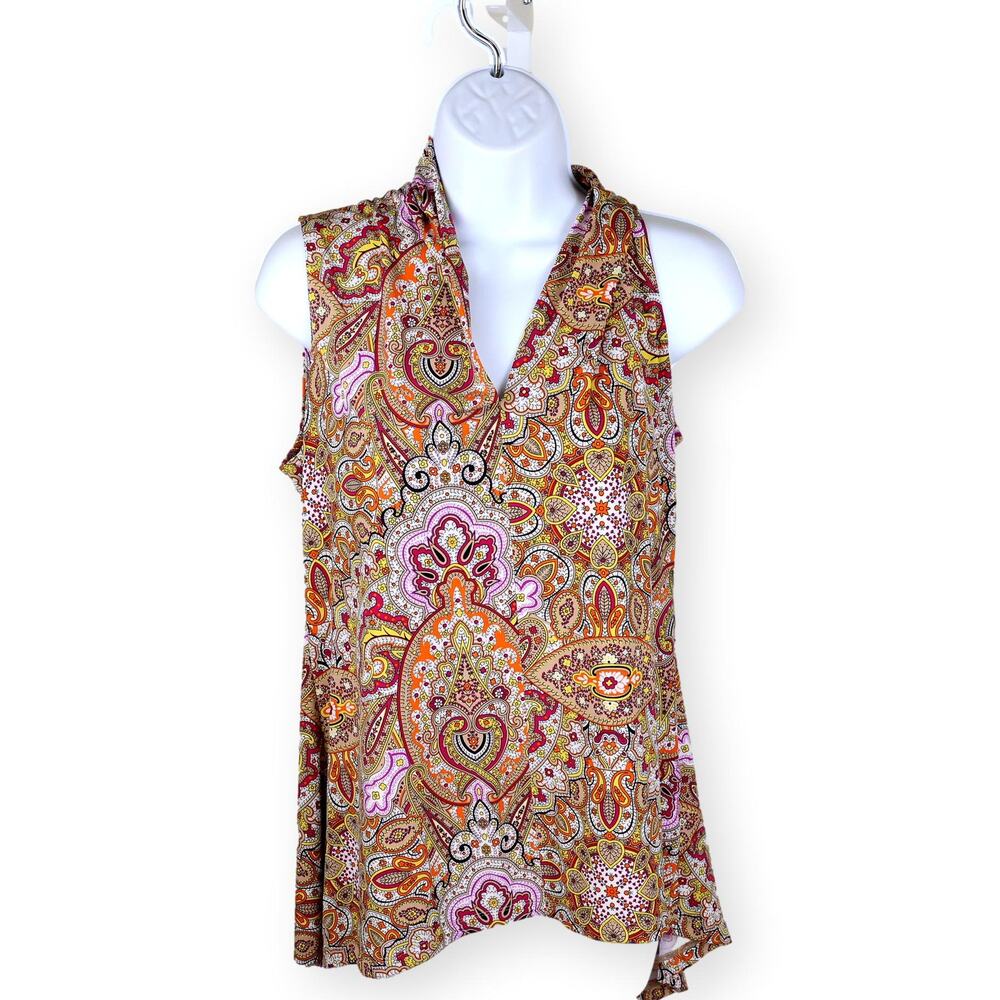 Philanthropy Paisley Multi Color High Low Hem Sleeveless Top L